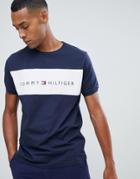 Tommy Hilfiger Crew Neck T-shirt With Contrast Chest Panel Logo In Navy - Navy