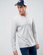Abercrombie & Fitch Long Sleeve Henley Woven Placket In Gray Marl - Gray