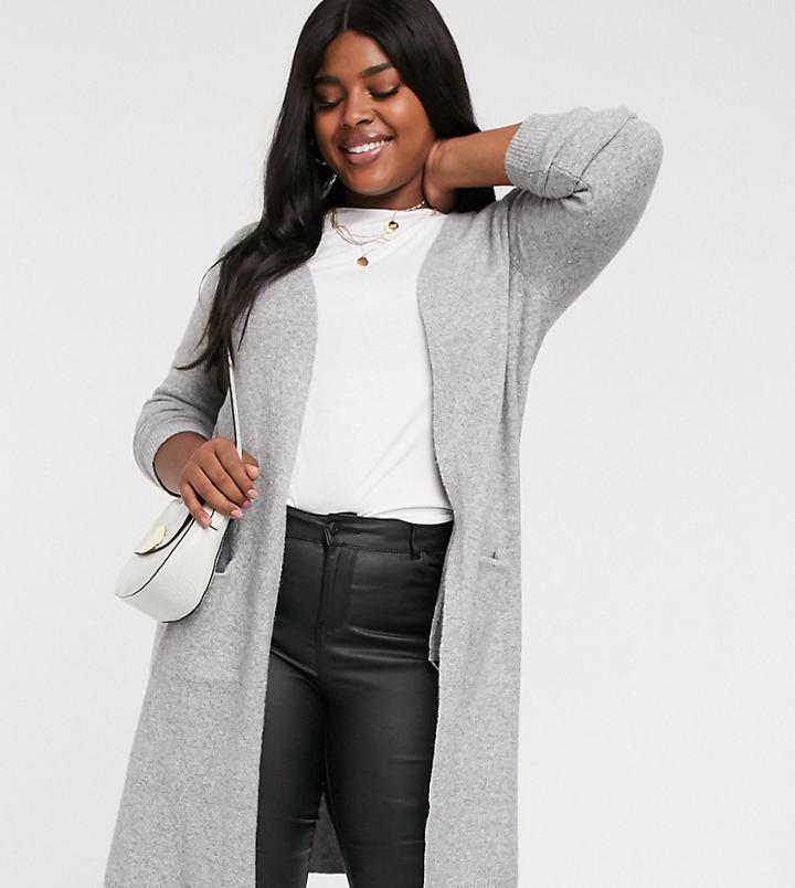 Vero Moda Curve Pocket Detail Cardigan - Gray