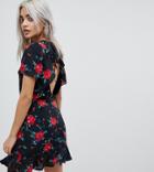 Fashion Union Petite Tea Dress With Cut Out Back In All Over Floral Print - Black