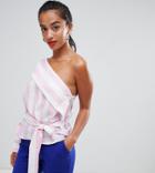 Missguided Petite One Shoulder Tie Waist Striped Top - Multi