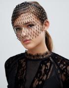 Asos Design Headband With Disco Crystal Studded Veil In Black - Black