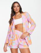 Asos Design Jersey Blazer In Multi Leaf Print