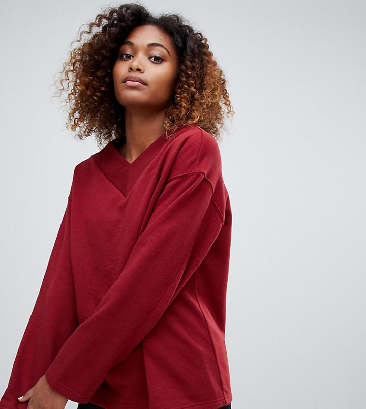 Weekday V-neck Sweatshirt In Dark Red