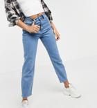 Asos Design Petite High Rise Farleigh 'slim' Mom Jeans In Midwash-blues