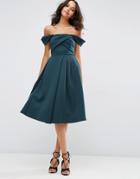 Asos Fold Detail Bardot Scuba Prom Dress - Green