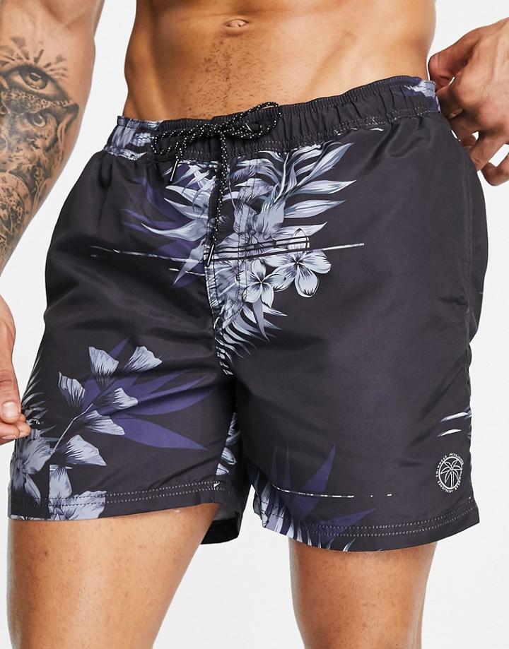 Jack & Jones Intelligence Swim Short With Floral Print-gray