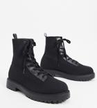Asos Design Wide Fit Arrow Knitted Lace Up Ankle Boots In Black