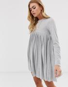 Asos Design Pleated Smock Dress - Gray