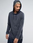 Asos Longline Long Sleeve T-shirt In Pique Fabric With Hood - Blue