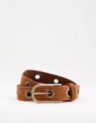 Asos Design Suede Eyelet Waist And Hip Jeans Belt In Tan-brown