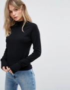 New Look Stand Neck Fine Gauge Sweater - Black