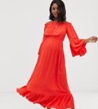 Asos Design Maternity Off Shoulder Maxi Dress In Crinkle - Red
