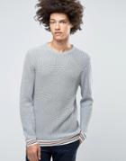 Asos Ribbed Sweater With Stripe Hem - Gray