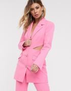 Asos Design Cut Out Side Suit Blazer With Fancy Buttons-pink