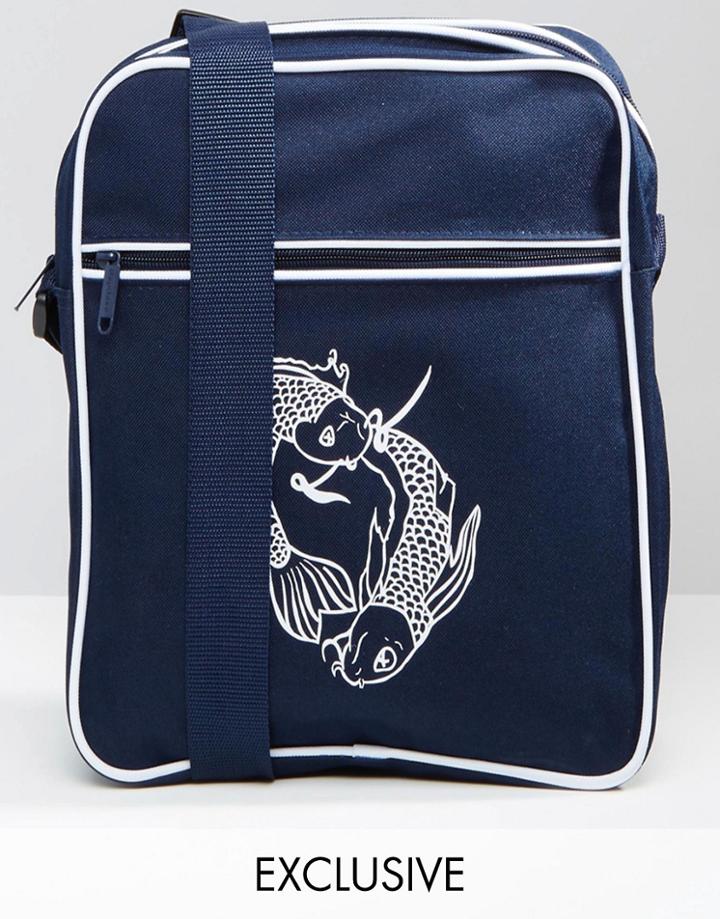 Reclaimed Vintage Flight Bag With Koi Carp Print - Navy