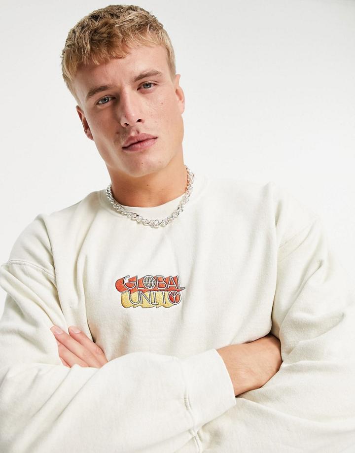 Topman Global Unity Print Sweatshirt In Ecru-neutral