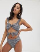 Fashion Union Despacito Cut Out Swimsuit In Mono Check - Multi