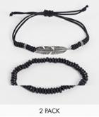 Asos Design 2-pack Beaded And Cord Bracelets With Charm In Black