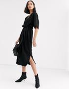 Native Youth Relaxed Dress With Tie Waist-black
