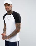 Asos Design T-shirt With Contrast Raglan - White