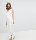Stevie May Exclusive Embroidered Floral Fringe Maxi Dress - White