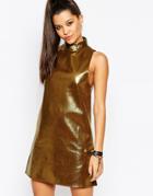 Missguided High Neck Gold Swing Dress - Gold