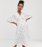Asos Maternity Kimono Pleated Midi Dress In Mono Spot-multi