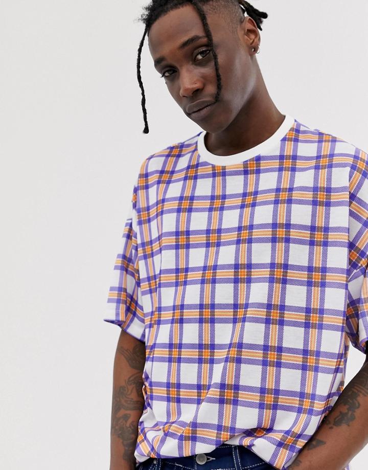 Asos Design Oversized T-shirt In White Check Print