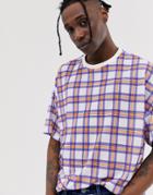 Asos Design Oversized T-shirt In White Check Print