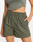 Jdy Maggie High Waisted Paperbag Waist Shorts In Green