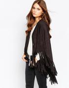 New Look Suedette Fringe Cape - Black