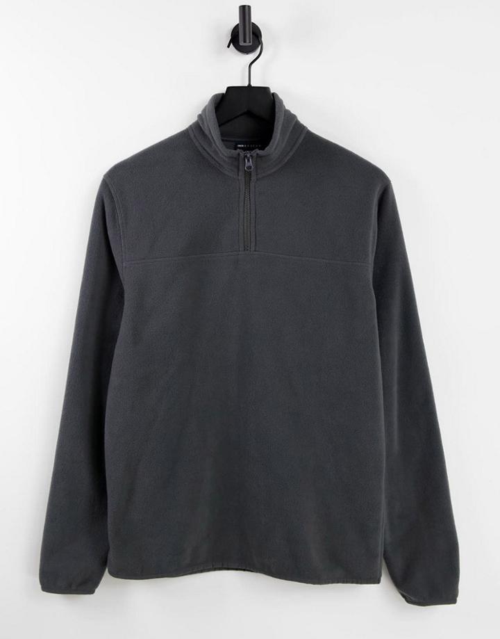 Asos Design Polar Fleece Sweatshirt With Half Zip In Washed Black