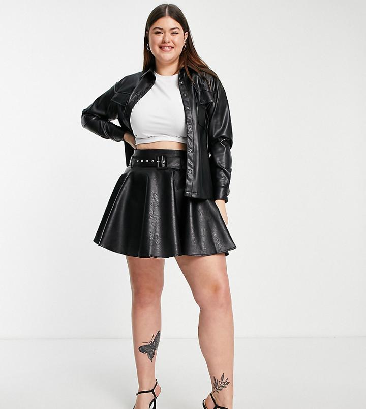 In The Style Plus X Dani Dyer Leather Look Flippy Mini Skirt In Black