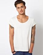 Asos T-shirt With Bound Scoop Neck And Roll Sleeve