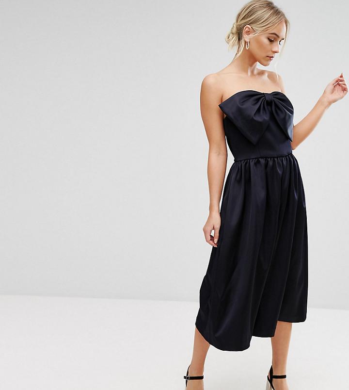 Asos Petite Premium Jumpsuit In Bonded Satin With Bow Detail