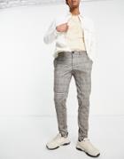 Jack & Jones Intelligence Check Pants In Gray & Red-white