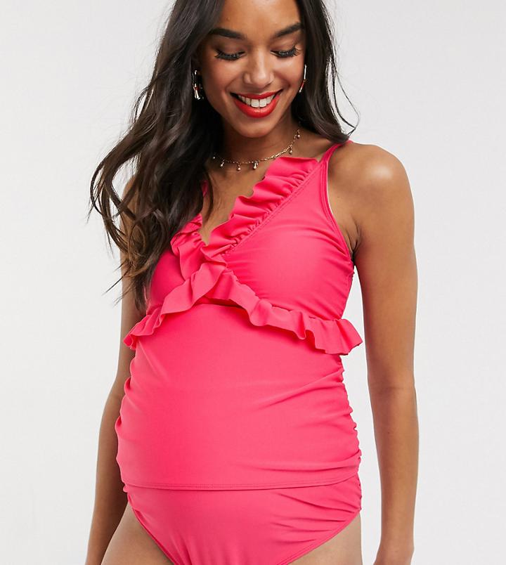 Unique 21 Maternity Cross Frill Tankini Top-pink