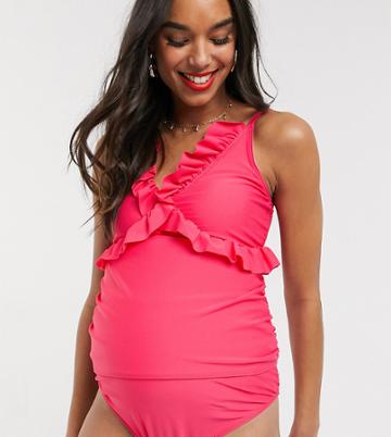 Unique 21 Maternity Cross Frill Tankini Top-pink
