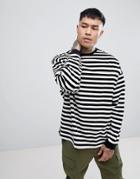 Asos Oversized Striped Long Sleeve T-shirt In Velour - Multi