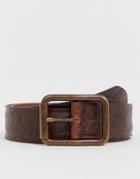 Asos Design Leather Wide Belt In Distressed Vintage Brown With Burnished Buckle - Brown