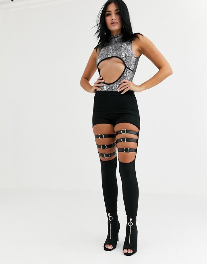 Without You Buckle Knee Detail Leggings In Black