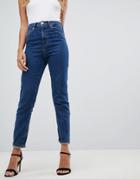 Asos Design Recycled Farleigh High Waist Slim Mom Jeans In Flat Blue - Blue