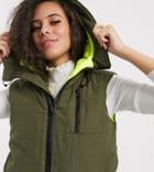 Asos Design Petite Hooded Contrast Vest Jacket In Khaki And Neon Yellow