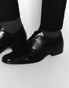 Red Tape Etched Brogues In Black Leather - Black