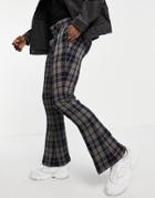 Asos Design Extreme Flared Smart Pants In Navy Check
