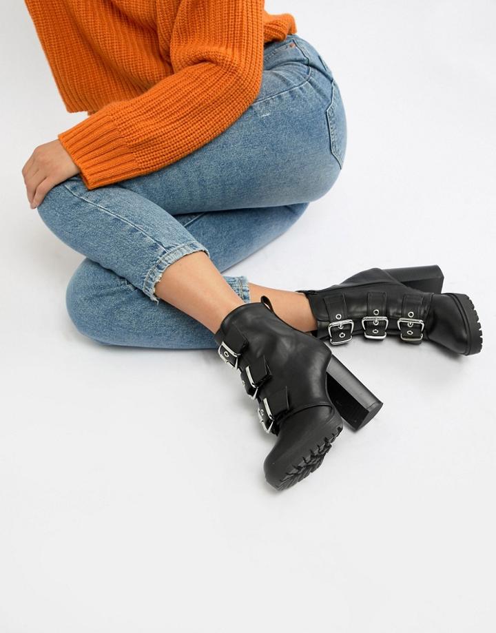 New Look Chunky Buckle Heeled Boot - Black