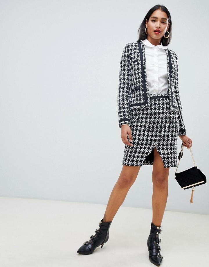 Morgan Houndstooth Asymmetric Button Front Skirt In Mono-multi