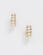 Designb London Faux Pearl & Gold Huggie Hoop Earrings - Gold