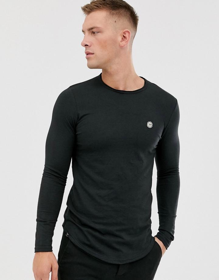 Le Breve Basic Longline Long Sleeve Top-black